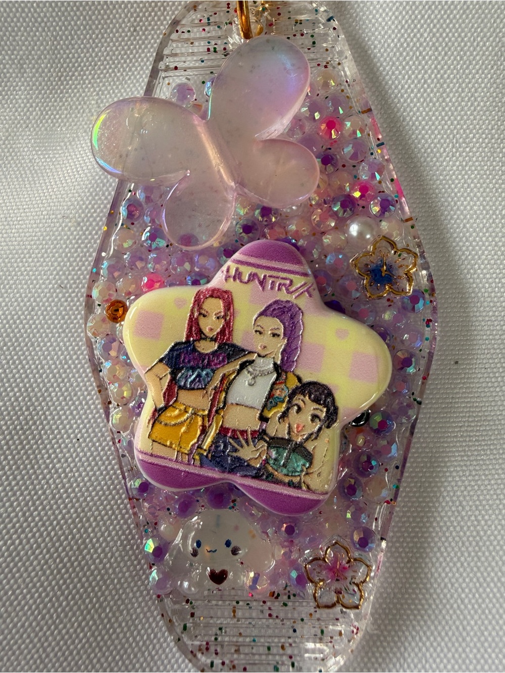 Kids K Pop Huntrx Iridescent Purple Glitter Butterfly Keychain Charm